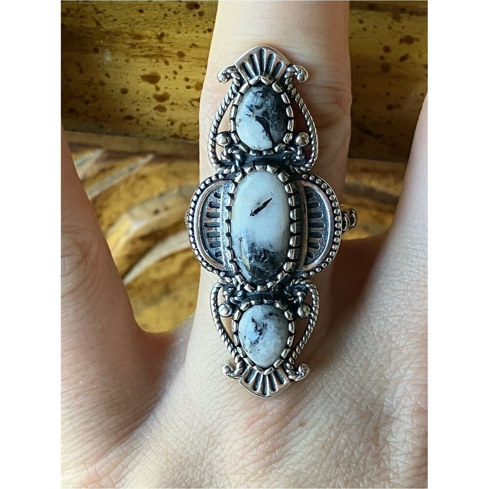 White Buffalo Turquoise Sterling Silver Ring Size 6